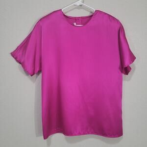 ALEXANDRIA Vintage Blouse Womens Size 14 Pink Fuchsia Short Sleeve 80s Statement